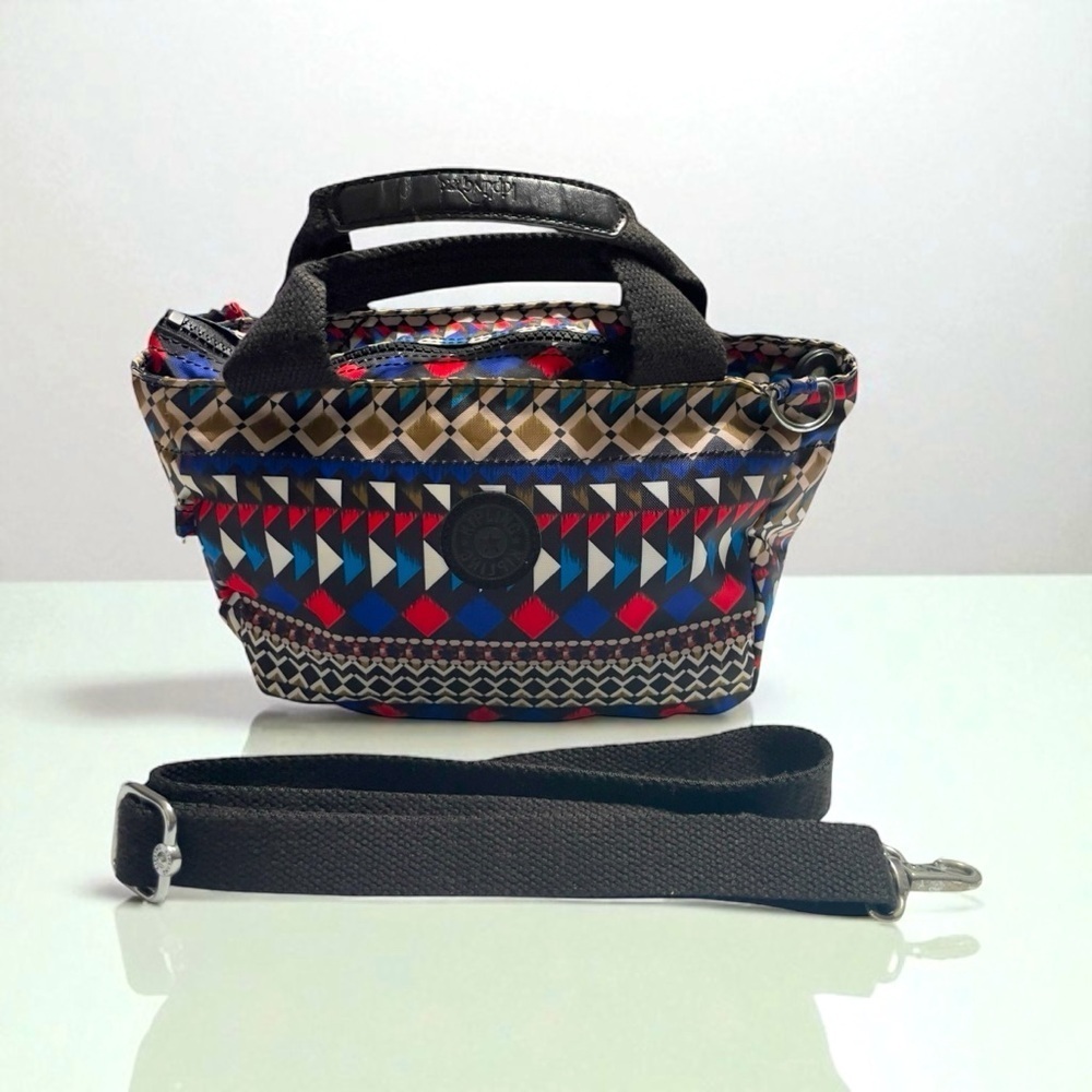 Kipling Jeremiah Tote Shoulder Bag Multicolor Aztec Geometric Print Zip Closure